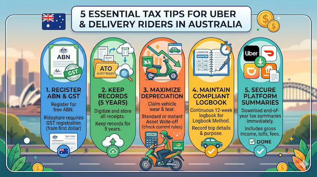 5 Essential Tax Tips for Uber & Delivery Riders in Australia to Maximize Deductions